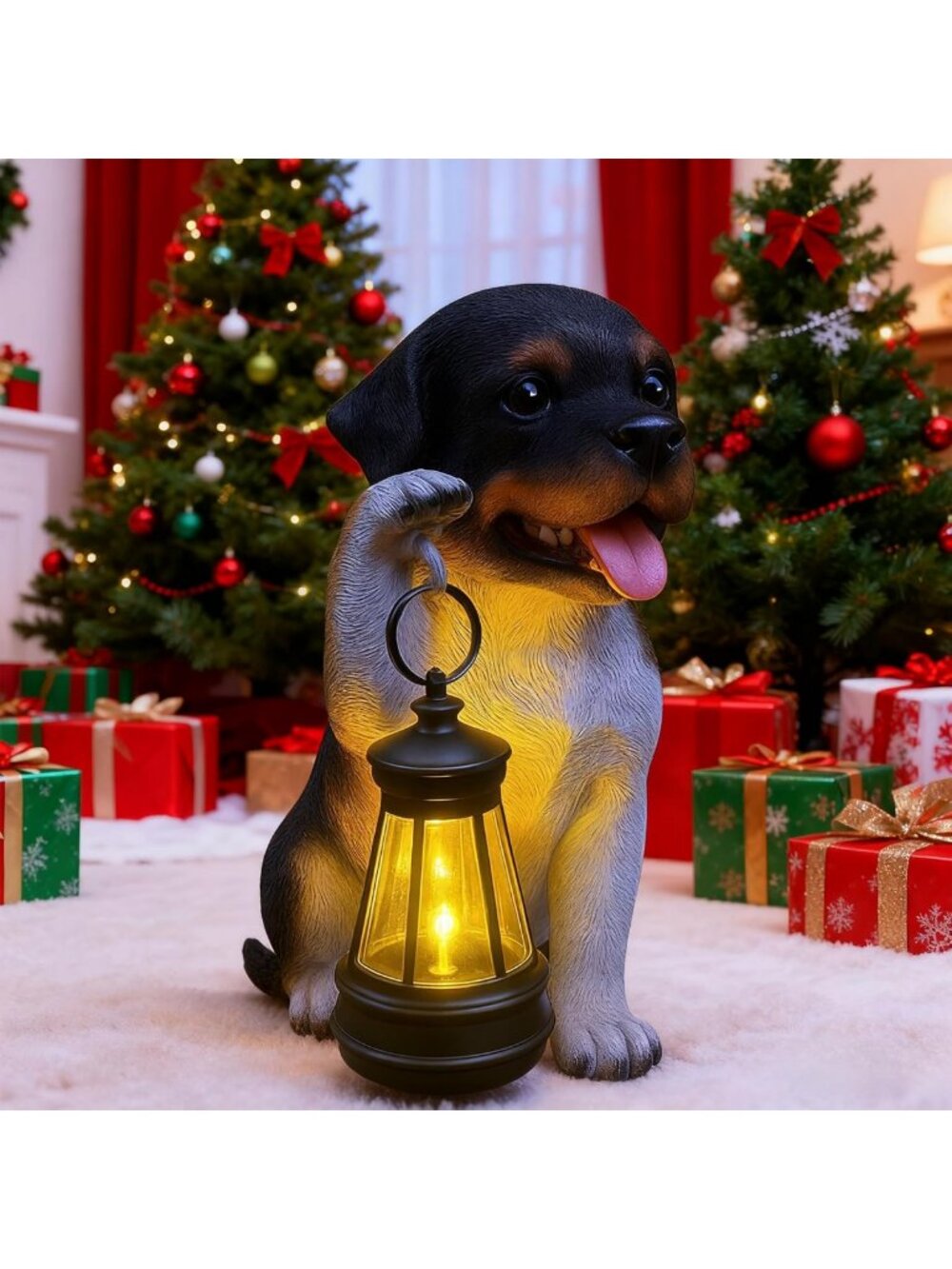 Charming Solar Dog Statue with LED Lantern - Outdoor Garden Decor for Dog Lovers